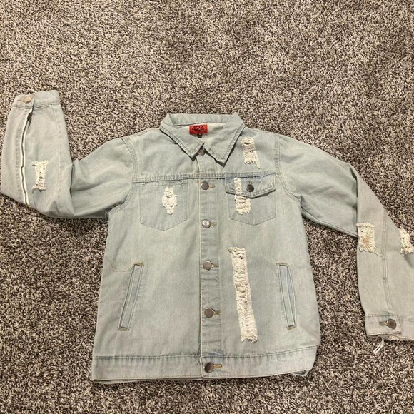 424 designer distressed denim jacket - Picture 1 of 4